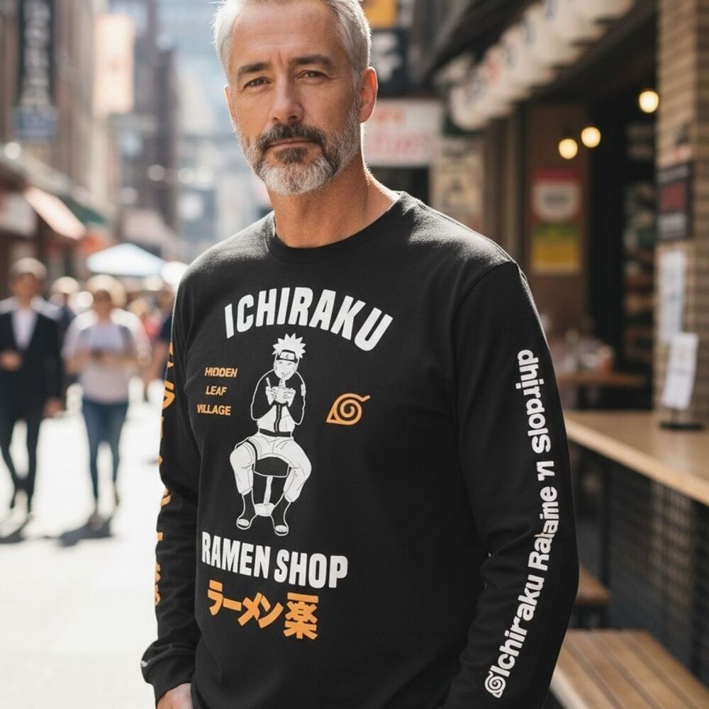 Naruto Shippuden Men's L Black Ichiraku Ramen Shop Long Sleeve T-Shirt
